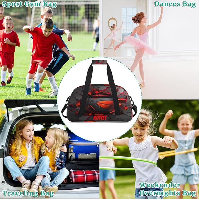 Custom Name Sports Bag for Kids Boys, Personalized Gym Duffel Fitness Travel Weekender Tote Carry-On Training Perform Bag,Red Soccer Ball