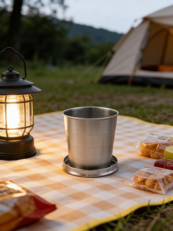 8.45 oz Stainless Steel Collapsible Travel Cup with Keychain Folding Camping Mug 250 ml