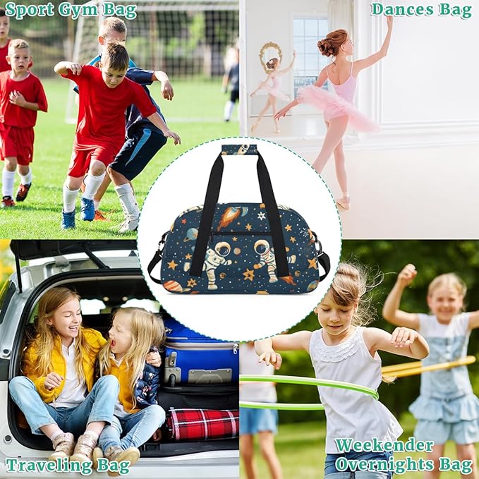 Rocket Astronaut Gym Travel Duffle Bag for Women & Men with Front Zipper Pocket for Sports, Overnight, Weekender, Carry On,Workout & Dance Bag,Cute Space,18.9 * 8.7 * 10.6 in