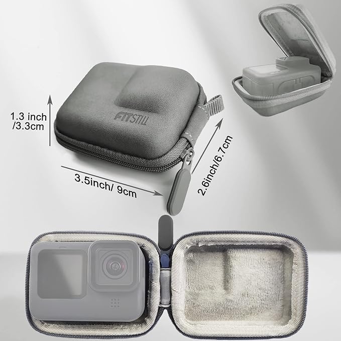 FiTSTILL Grey PU Mini Carrying Case for Go Pro Hero 13/12/11/10/9/8/7/(2018)/6/5 Black,Hard Shell Travel Storage Case for DJI Osmo Action,AKASO,Campark,YI Action Camera and More