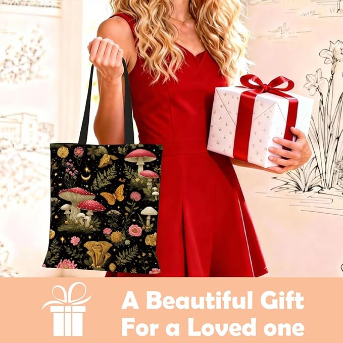 Canvas Tote Bag for Women, Vintage Print Handbag, Aesthetic Shopping Bag for Work Travel Beach, Everyday Shoulder Tote