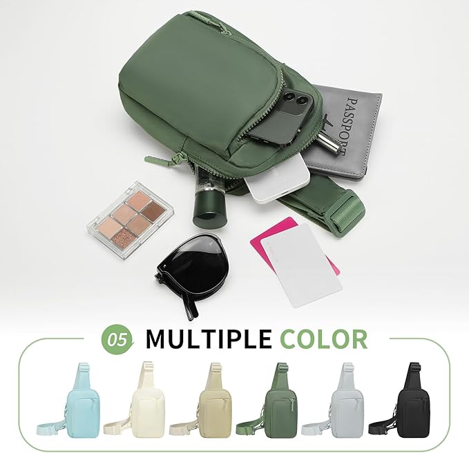 Mini Sling Bag for Men Women, Small Travel Fanny Packs Crossbody Anti Theft Reversible Nylon Chest Bag for Running Hiking (Green)