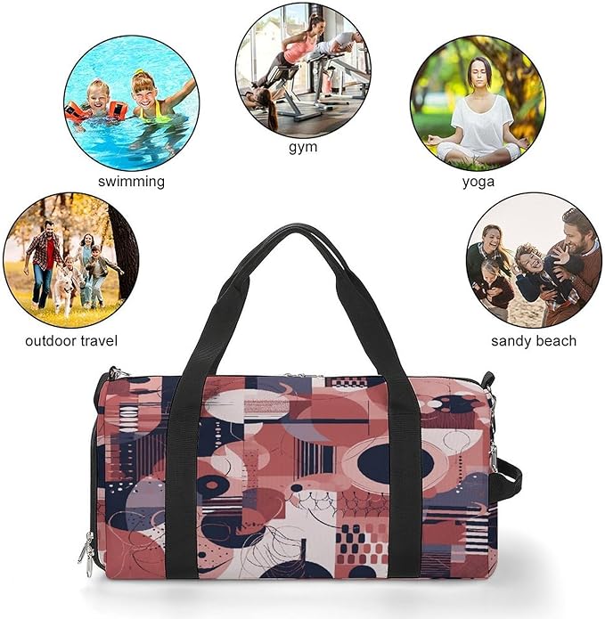 Soft Geometric Style Gym Bag Lightweight ,Travel Duffle Bag with Shoe Compartment,Gym Bag for Women for Overnight, Weekend, Yoga, Gym, Business Trips, Sport And Hospital.