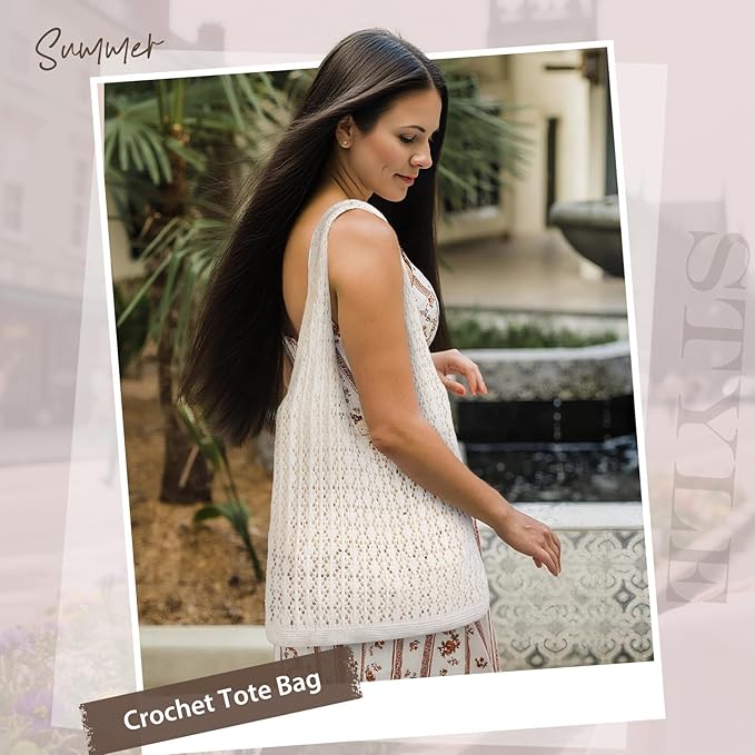 Sightor Crochet Tote Bag, Mesh Beach Bag Knit Summer Hobo Bag Vacation Boho Tote Bag for Women