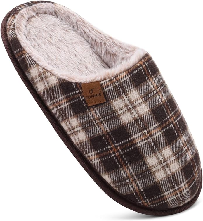 COFACE Mens Cozy Memory Foam Scuff Slippers Casual Slip On Warm House Shoes Indoor/Outdoor Sandal Slippers With Arch Support Rubber Sole Size 7-15