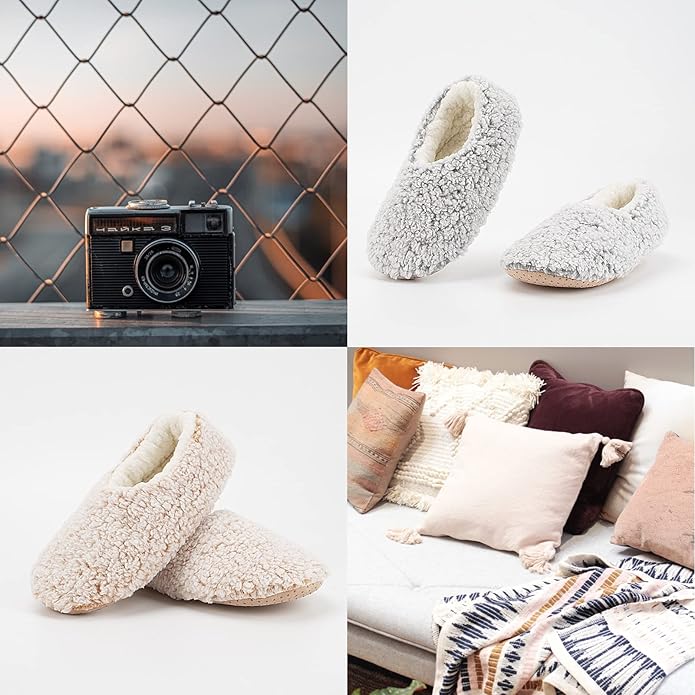 Cozylook 2-Pair Women's Soft Sole Slipper Socks with Grippers, Thick Warm Cozy Sherpa Lined Home Socks Set, Cable Knitted Non-slip Fluffy Winter House Bedroom Slippers