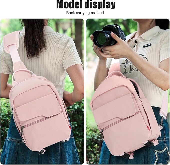 Cwatcun Camera Bag Small Compact Camera Sling Case, Waterproof Canvas Crossbody Camera Bag with Rain Cover, Travel Photography Bag for Canon, Nikon, Sony, Fuji DSLR/SLR/Mirrorless Cameras, Lens