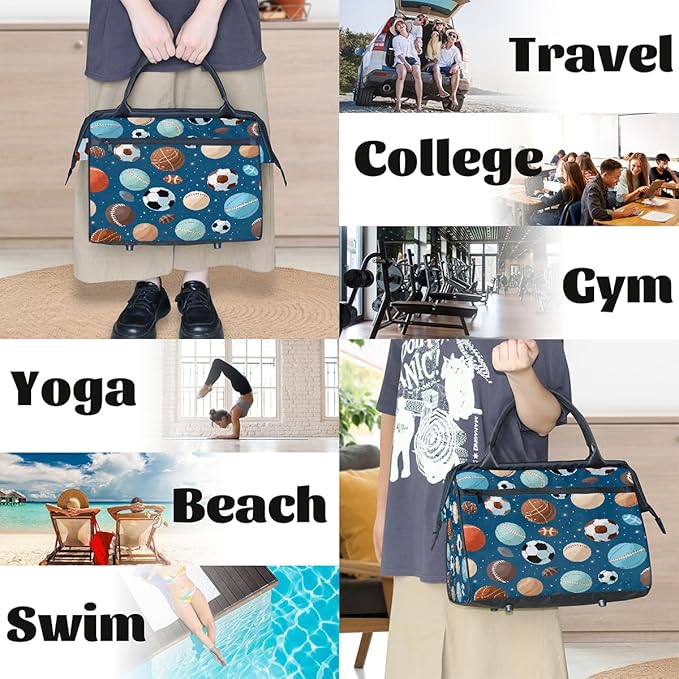 Overnight Weekender Bags for Women Men, Sports Balls Waterproof Travel Carry On Duffel Bag, Lightweight Sports Gym Bag for Fitness, Workout, Travel