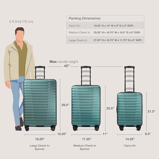 U.S. Traveler Boren Expandable Hardside Rugged Travel Luggage with 8 Spinner Wheels, Teal, Checked-Large 30-Inch