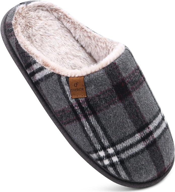 COFACE Mens Cozy Memory Foam Scuff Slippers Casual Slip On Warm House Shoes Indoor/Outdoor Sandal Slippers With Arch Support Rubber Sole Size 7-15
