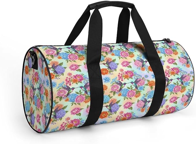 Dance Sports Gymnastics Bag Retro Hummingbirds Floral Foldable Gym Bags Lightweight Travel Sports Bag Unisex Gym Duffel Bags