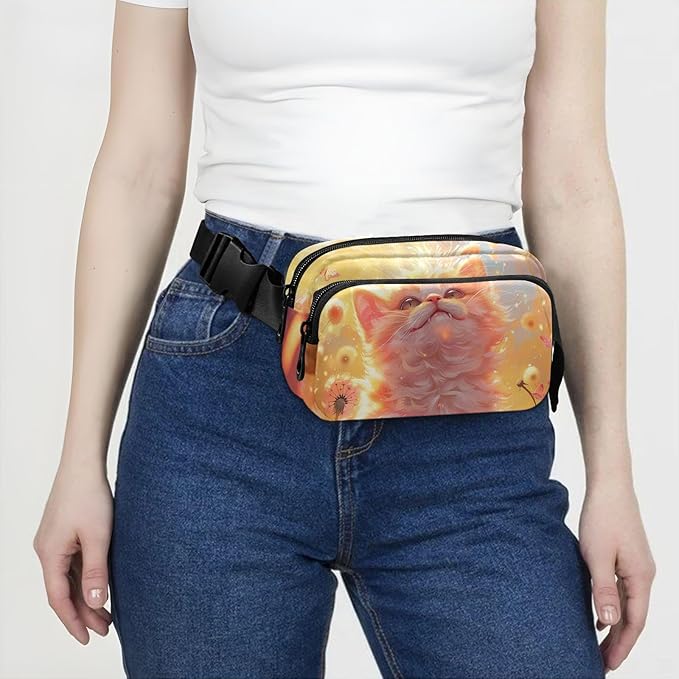 Cat in Flower Field Fanny Pack for Women Men Water Resistant Fashion Waist Packs with Adjustable Strap Belt Bag for Travel Workout Jogging Hiking 21220665