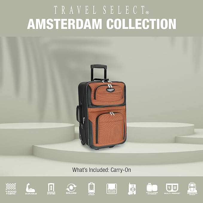 Travel Select Amsterdam Softside Expandable Luggage with Rolling Wheels, Orange, 21-Inch Carry-on