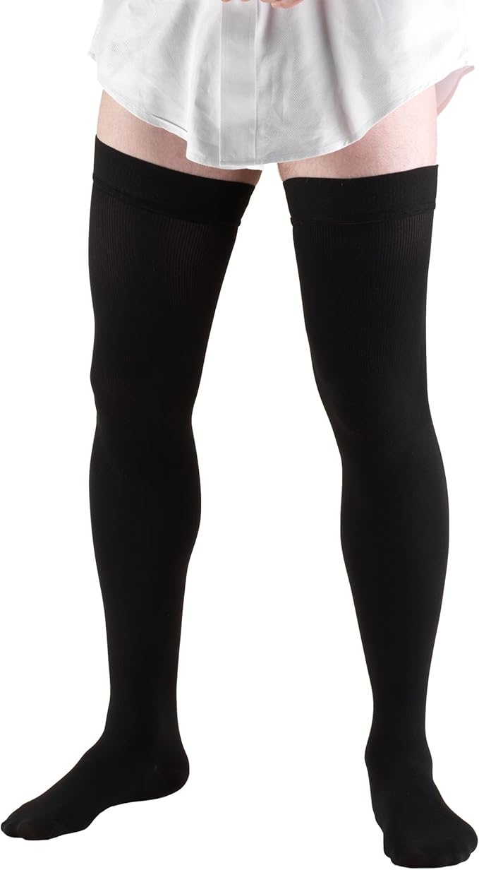 Truform Compression Socks, 20-30 mmHg, Men's Dress Socks, Thigh High Over Knee Length, Black, Medium
