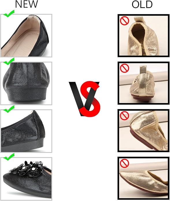 KUNWFNIX Women Ballet Flats Rhinestone Wedding Ballerina Shoes Foldable Sparkly Comfort Slip on Flat Shoes