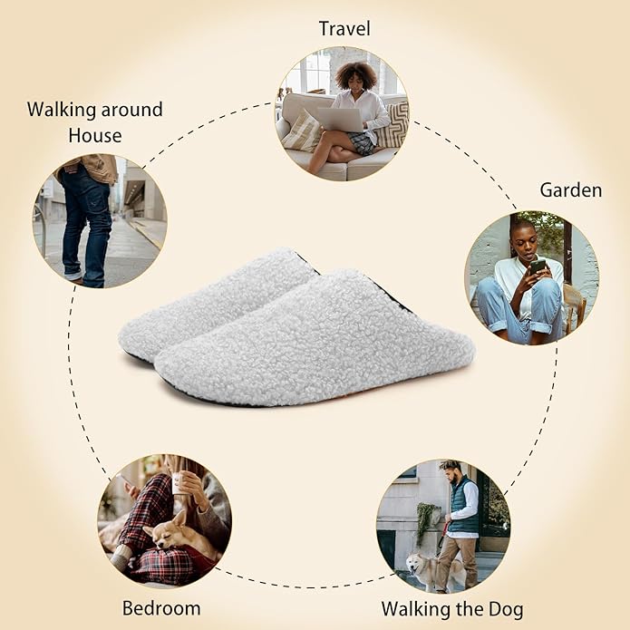 QFH Womens & Mens Cozy House Slippers - Portable Travel Shoes with Flexible Rubber Sole & Soft Velvet Lining