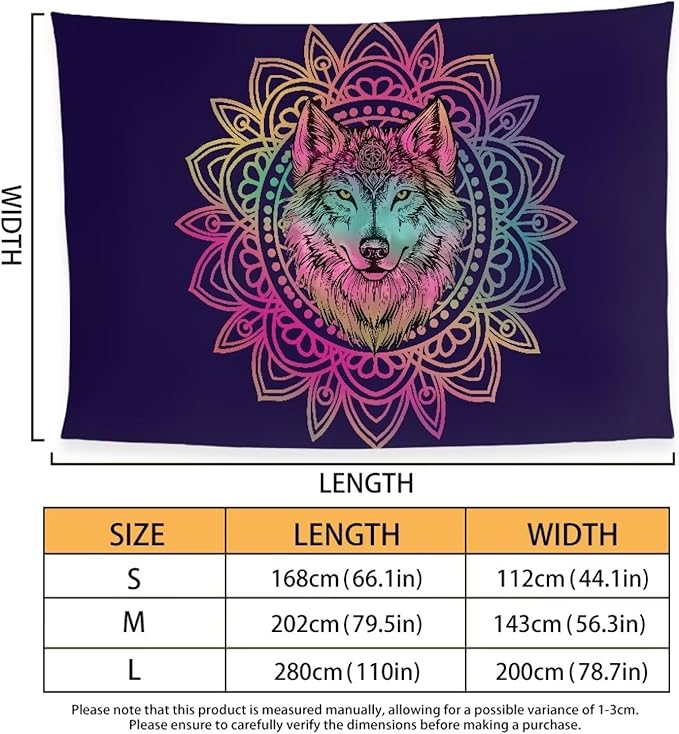 Beach Towel - 66x44 Inch Microfiber Sand Free Quick Dry Towel for Camping, Travel, Swimming, Pool – Lightweight Fast Drying Towel Compact for Adults Size S, Mandala Wolf Pattern Print