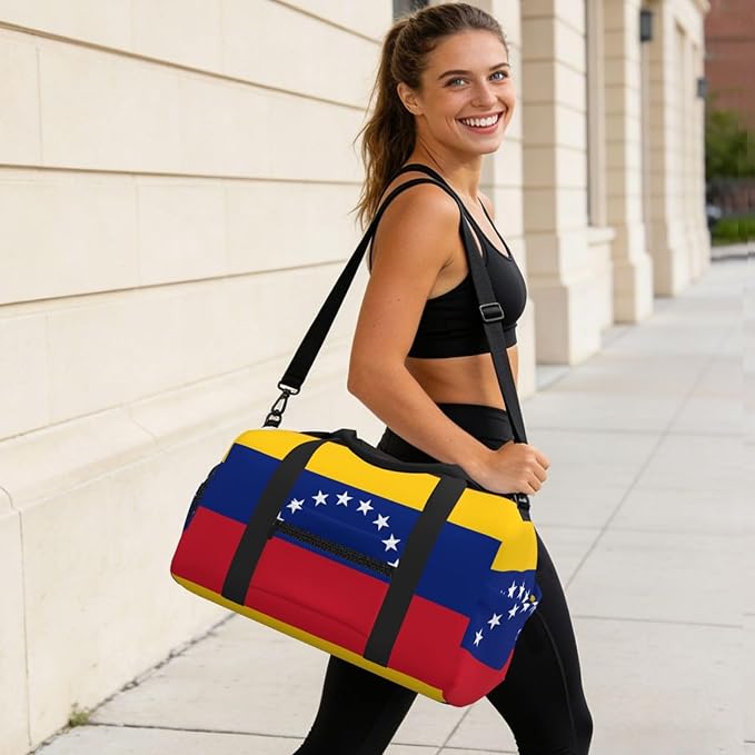 Flag of Venezuela Print Gym Bag with Shoe Compartment for Women Men, 17.7in Sports Duffle Weekender Tote, Overnight Travel Duffel Bag Carry On