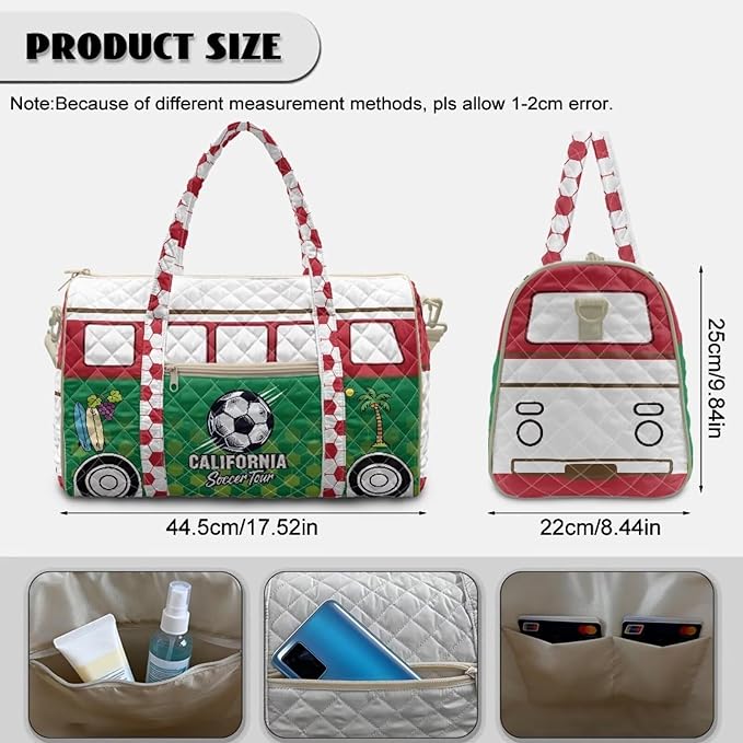COEQINE Quilted Bags For Men Tote Purses for Mens Gym Travel Bag Duffle Bag, Carry on Bag for Overnight, Weekend, Yoga, Gym, Business Trips,California Van Car
