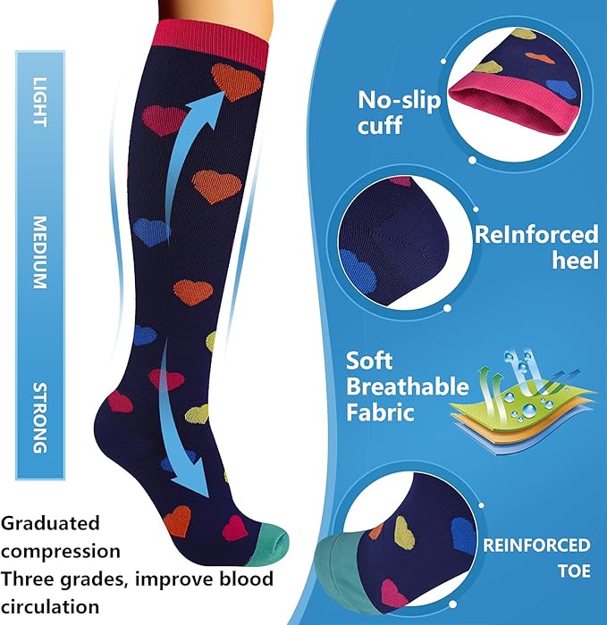 bropite Flora Compression Socks for Women & Men-Knee high 6 Pairs 20-30mmhg Support Running Nurse Travel
