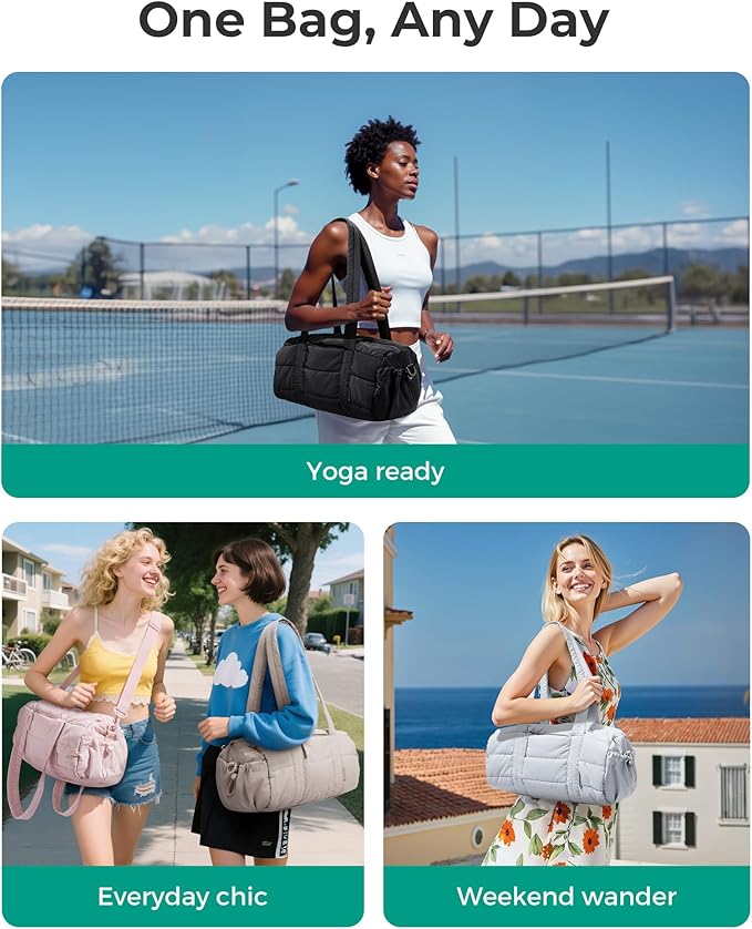 BAGSMART Reiki Gym Bag for Women, Mini/Medium Crossbody Bags for Women, 5L Dance Bag with Detachable Strap, 15L Yoga Mate Bag with Wet & Dry Pocket