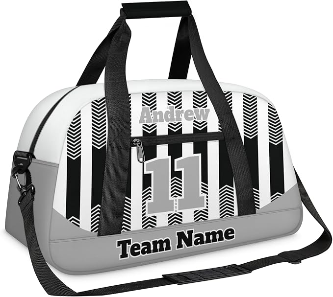 Basketball Soccer Gifts for Boys Girls - Custom Sports Duffle Bag, Personalized Name & Team Bag, Water-Resistant Gym Bag for Basketball, Soccer, Volleyball | Y-Grey Black