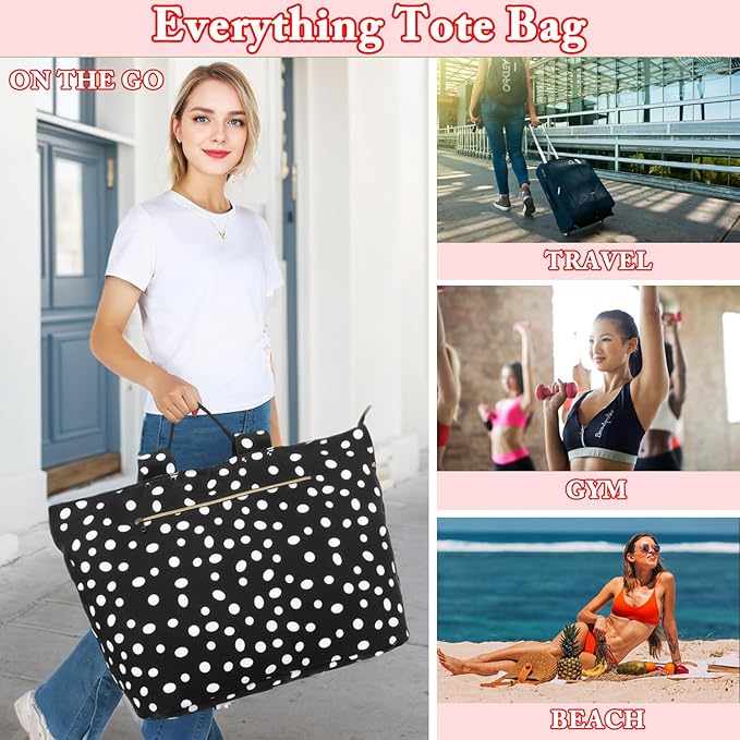 Large Canvas Beach Bag for Women, Beach Bags Waterproof Sandproof with Zipper & Wet Bag Cruise Essentials