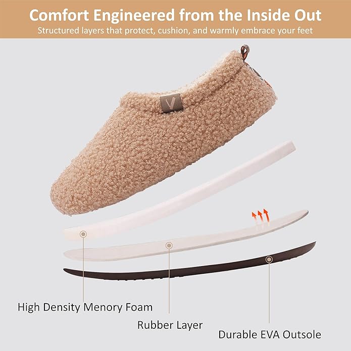 Women’s Fuzzy Memory Foam Slippers with Cozy Curly Fur and Warm Fleece Lining Closed Back Non-Slip House Shoes Lightweight Soft Comfy Indoor Bedroom Slippers