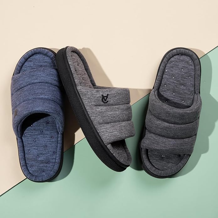 VeraCosy Mens Open-Toe Slippers Memory Foam Indoor Outdoor House Shoes