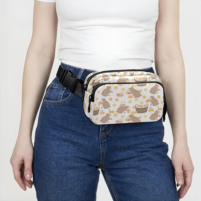 Kawaii Capybara Orange Fanny Pack for Women Men Water Resistant Fashion Waist Packs with Adjustable Strap Belt Bag for Travel Workout Jogging Hiking 21220247