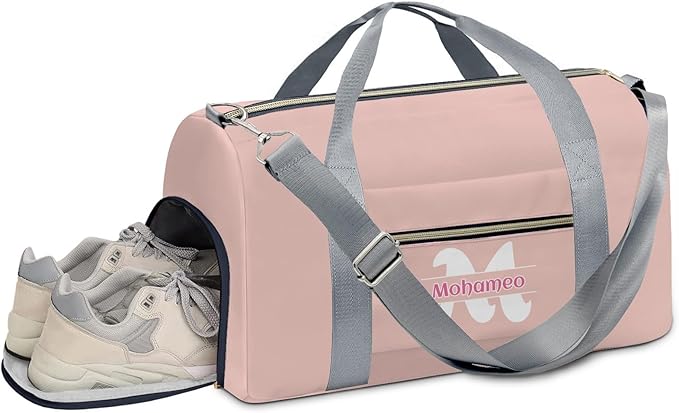 Personalized Tactical Gym Bag For Men,Custom Travel Duffel Bag with Name,Sports Workout Travel Bag with Shoes Compartment-Pink letters