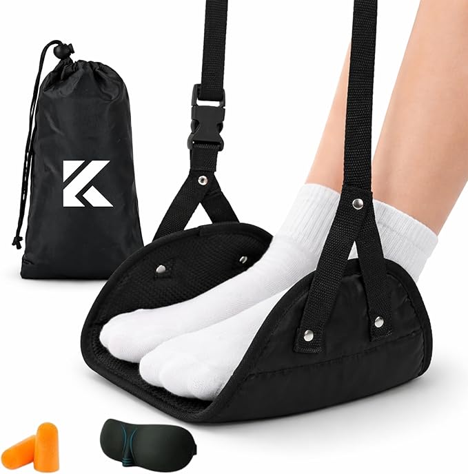 Foot Hammock for Plane or Travel Pillow - Airplane Foot Hammock and Plane Foot Rest - Ultimate Travel Accessories with Sleep Mask and Ear Plugs