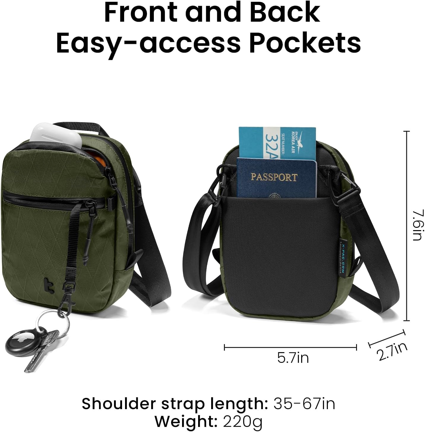 tomtoc Aviator-T37 X-Pac Travel Crossbody RFID Blocking Bag, Holds 4-6 Passports with Anti-theft Lockable Zippers, Multiple Pockets for Cards & Documents – Organizer for Daily Use