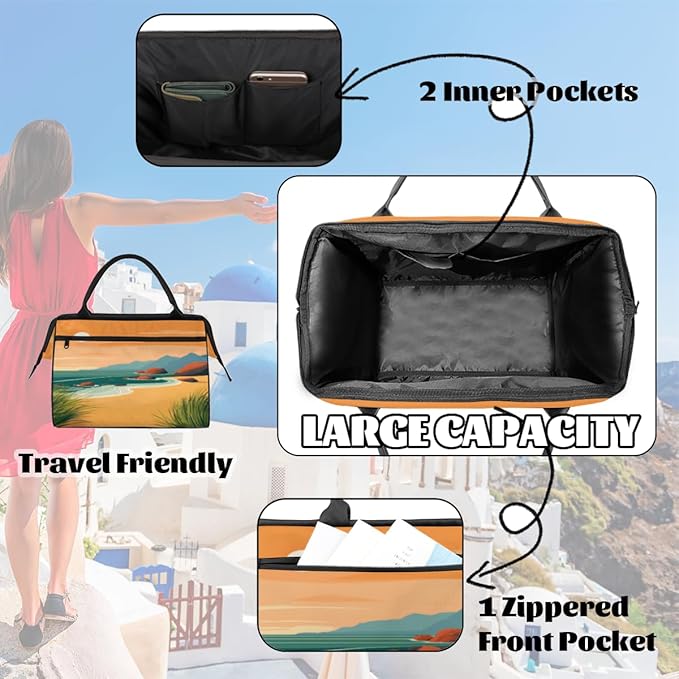 Summer Coastal Sea Waves Overnight Weekender Bag for Women Men Travel Duffel Bags Waterproof Luggage Carry on Sports Yoga Gym Bag