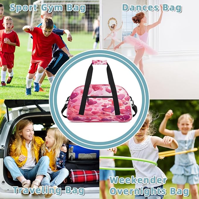 Travel Duffle Bag, Pink Hearts Love Waterproof Weekender Overnight Bags for Women Men Lightweight Carry on Duffle Gym Bag for Travel, Sports, Fitness, Workout