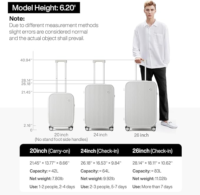 mixi Carry On Luggage with Cup Phone Holder Hard Shell Rolling Travel Suitcase with Spinner Wheels,20 Inch Smoke White