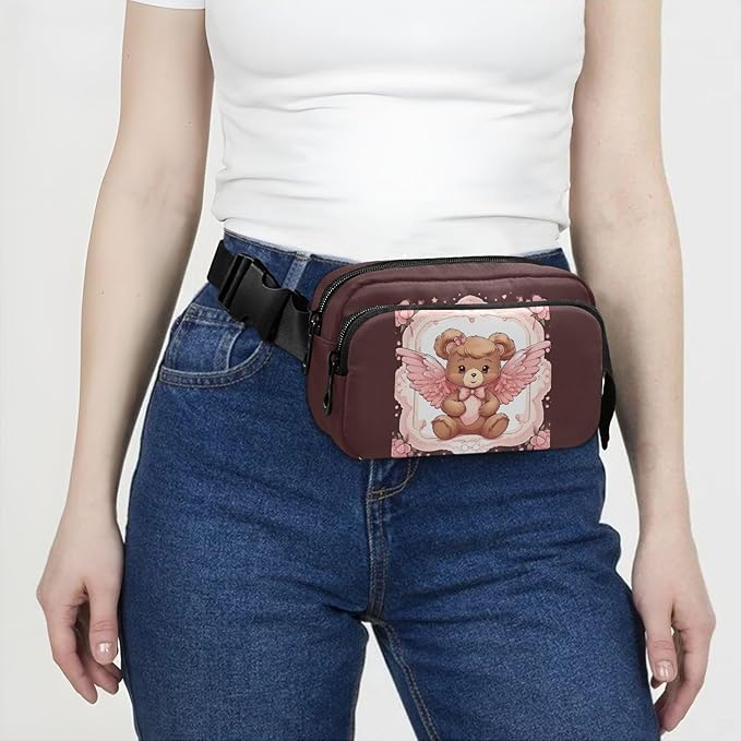 Valentine Angel Teddy Bear Fanny Pack for Women Men Water Resistant Fashion Waist Packs with Adjustable Strap Belt Bag for Travel Workout Jogging Hiking 21218049
