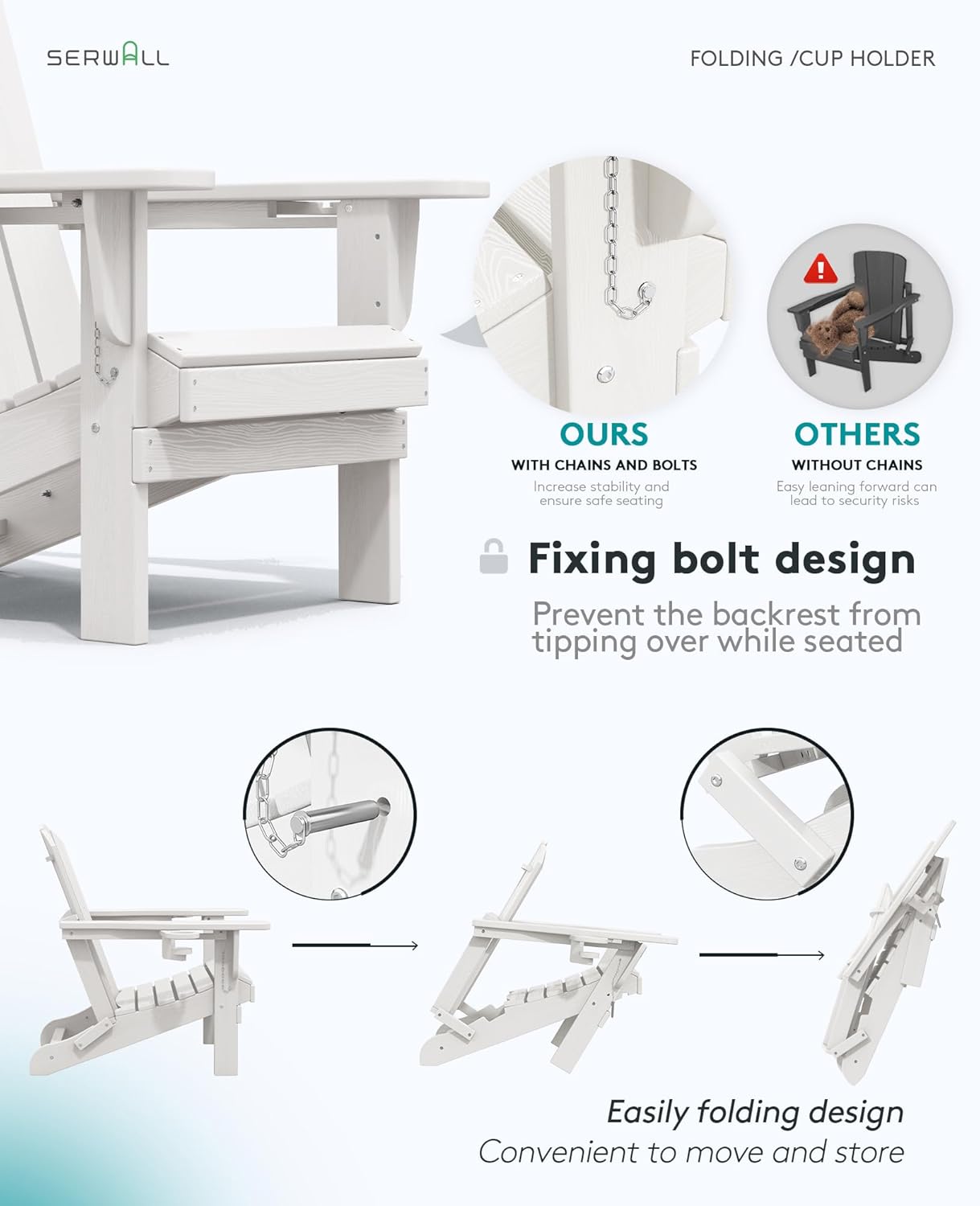 SERWALL Adirondack Chair with Cup Holders - Composite Adirondack Chairs Set of 4 HDPE Outdoor Chairs All Weather Use- White