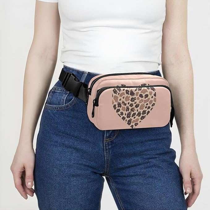 Leopard Heart Fanny Pack for Women Men Water Resistant Fashion Waist Packs with Adjustable Strap Belt Bag for Travel Workout Jogging Hiking 21217814