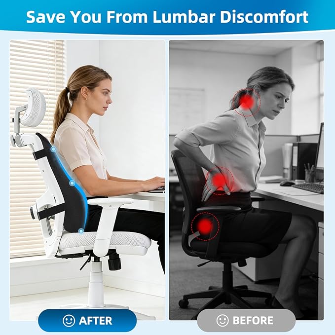 Niceeday Lumbar Support Pillow for Office Chair Car Lumbar Pillow Lower Back Pain Relief Memory Foam Back Cushion with 3D Mesh Cover, Back Pillow Ergonomic Orthopedic Back Rest
