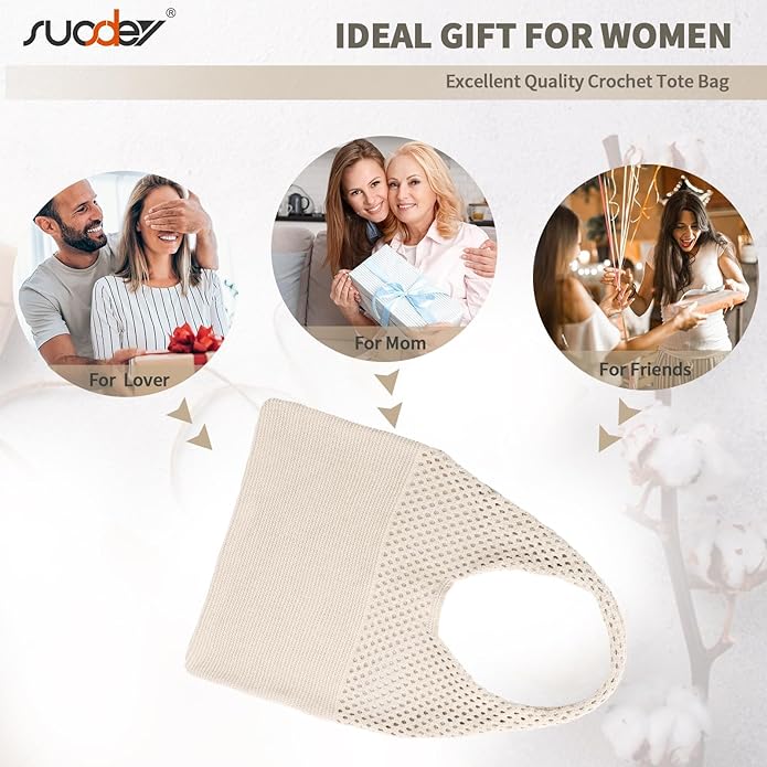 Beach Tote Bag for Women, Crochet Boho Aesthetic Mesh Shoulder Summer Vacation