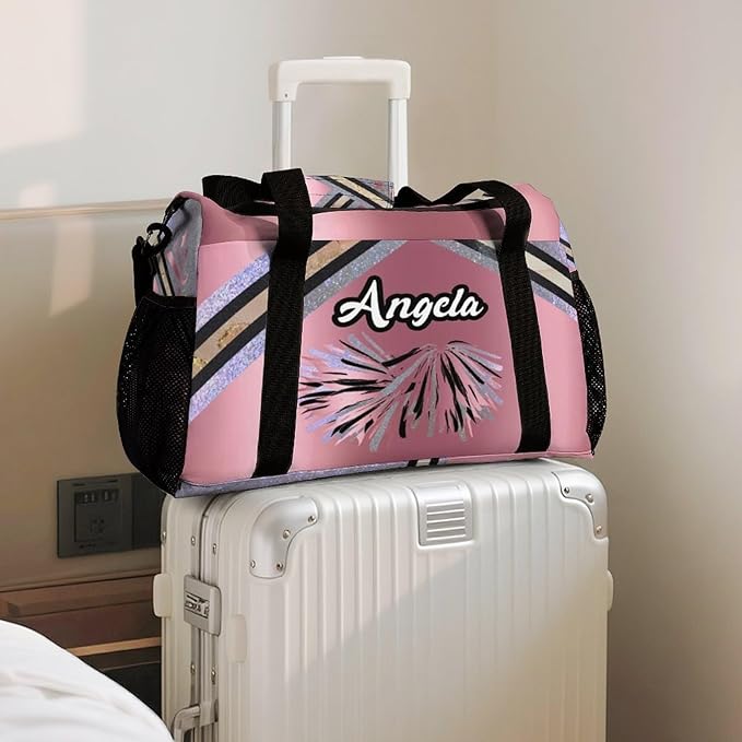 Personalized Sports Bag Name Duffel Bags with Adjustable Shoulder Strap Pink Cheer Rose Red Cheerleaders Travel Bags Perform Training Weekender Bag