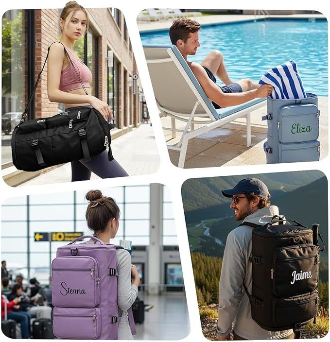 Personalized Sports Duffel Bag, 35L Custom Embroidered Gym Backpack for Men Women, Travel Weekender Bag with Shoe & Laptop Compartment, Carry On Overnight Workout Bag(Pink)