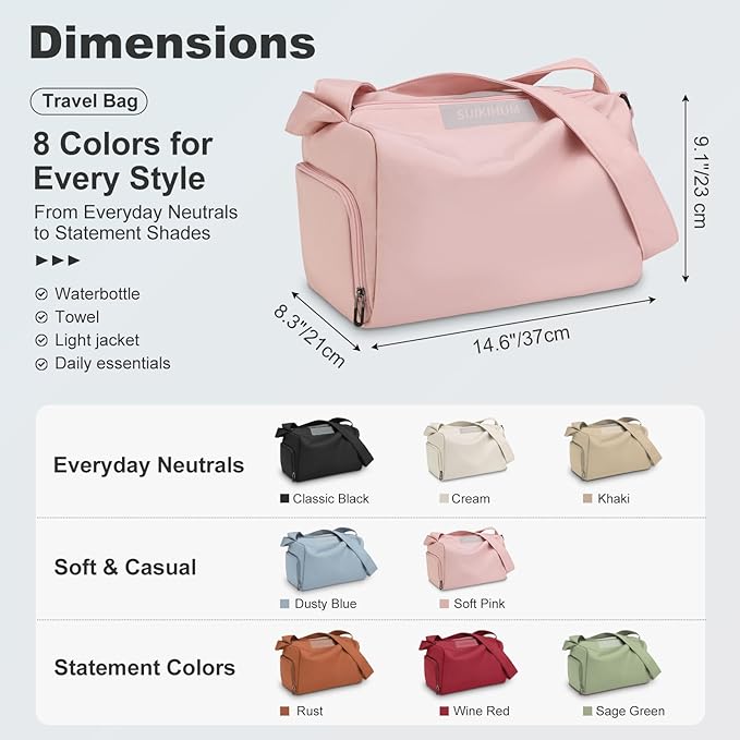 Women's Mini Gym Bag Crossbody, Everyday Sling Duffel with Shoe Compartment & Wet Pocket, Water-Resistant Travel Bag, Soft Pink