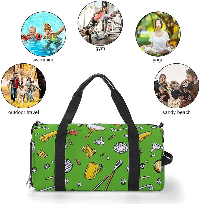 Golf Element Sport Gym Bag for Men Women Cartoon Ball Travel Duffel Bag with Wet Pocket Shoes Compartment Carry on Pack for Workout Overnight Weekend Trip