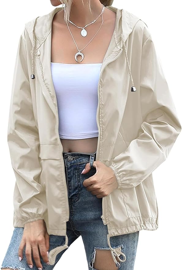 Women's Waterproof Raincoat Lightweight Rain Jacket Hooded Windbreaker with Pockets for Outdoor