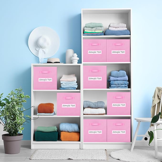 artsdi Fabric storage cubes (8 Pack) 13 Inch Cube Storage Bin, cube organizer bins with 8 Labels Window Cards & a Pen, Foldable cube organizer bins and Storage Box, Light Pink