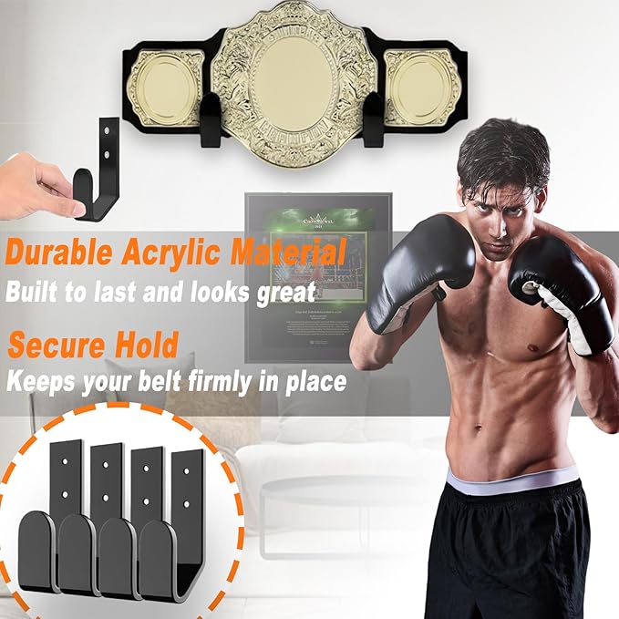 Wrestling Championship Belt Wall Mount Display Case, Perfect WWE Belt Hanger for Adults & Kids, Durable & Easy to Install Title Belts Organizer Holder for Wall