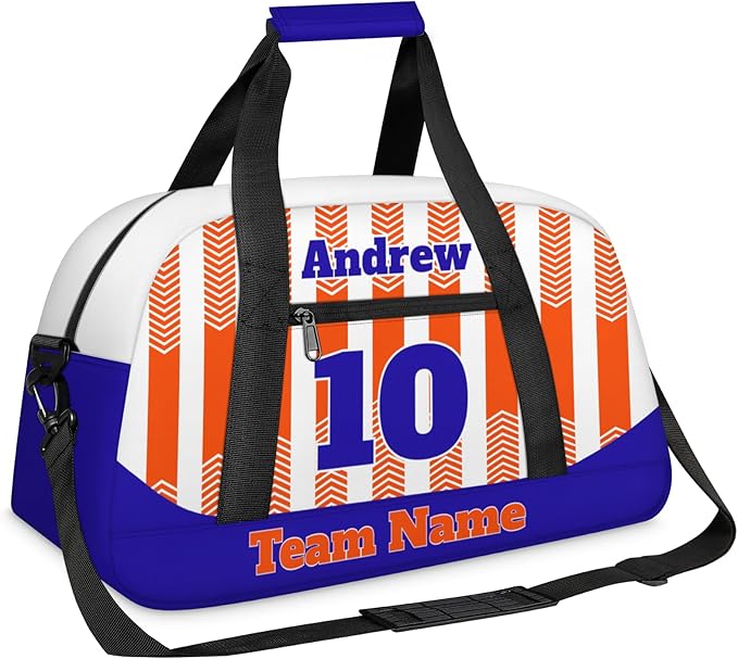 Basketball Soccer Gifts for Boys Girls - Custom Sports Duffle Bag, Personalized Name & Team Bag, Water-Resistant Gym Bag for Basketball, Soccer, Volleyball | Y-Orange Navy