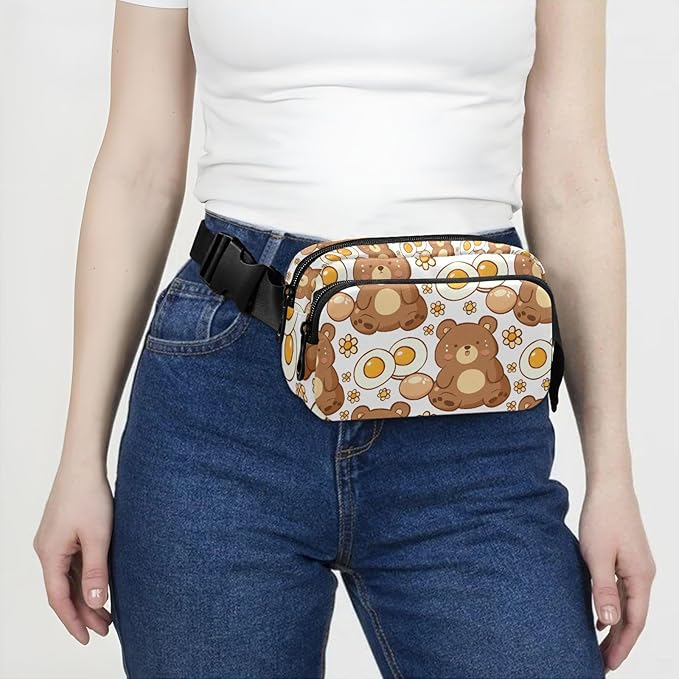 Kawaii Bear Fried Eggs Fanny Pack for Women Men Water Resistant Fashion Waist Packs with Adjustable Strap Belt Bag for Travel Workout Jogging Hiking 21219068